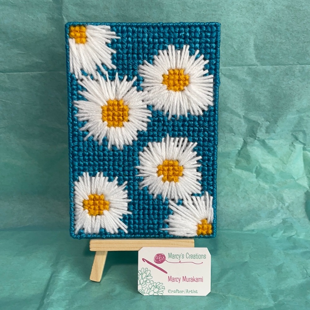 Beautiful white color flower Stitch mini art 🖼 with easel. Handcrafted with ❤️